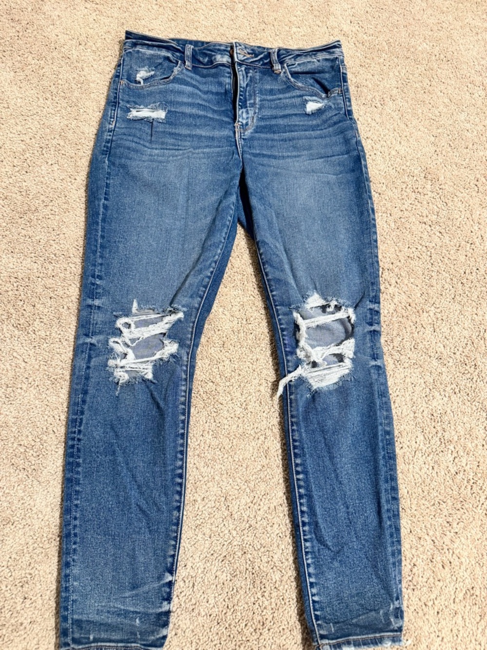 American Eagle Outfitters Women's Distressed Skinny Jeans - Blue
